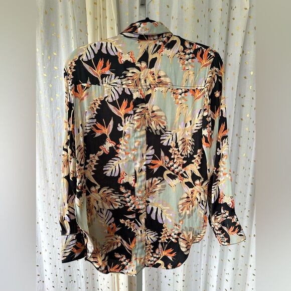 Free People Under The Palms Button Down Silky Soft Tropical Blouse Top XS - Picture 7 of 9